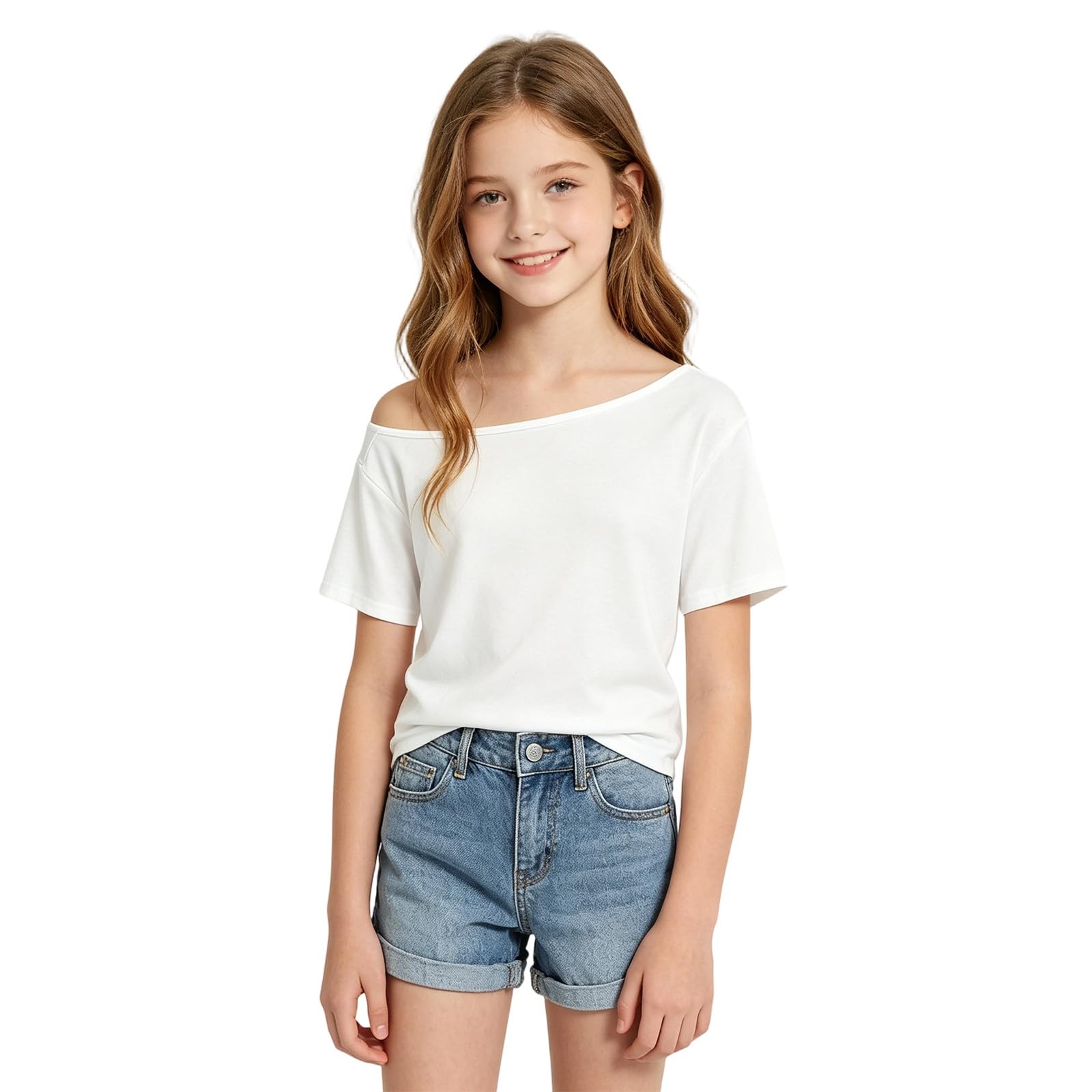 Girls Off The Shoulder Tops Short Sleeve Oversized Tshirts Summer Casual Loose Fit Basic…