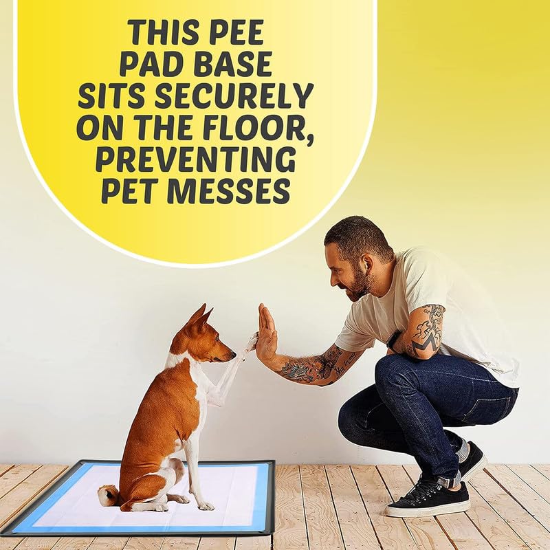 Image of TidyFriend Puppy Pad Holder Tray Fits for 28 inch x 34 inch Pee Pads with Corner Lock Holes, Raised Edges, Non-Spill, Easy to Clean Silicone Puppy Potty Tray Holder, for Indoor Floor Protection (Grey)