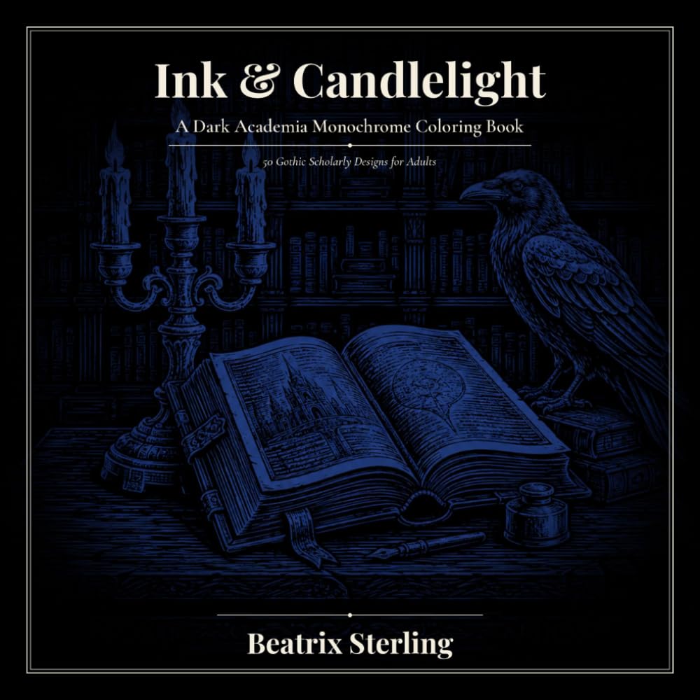 Ink & Candlelight: A Dark Academia Monochrome Coloring Book | 50 Gothic Scholarly Designs for Adults (The Still & Slow Monochrome Collection)