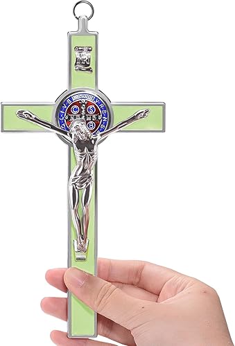 Miniatura 8 de Crucifijo grande de 7 pulgadas con cruz de pared con fianza, esmalte de metal, medalla de San Benito, arte de pared con cruz INRI, regalo de fe para