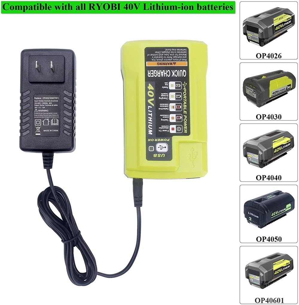 40V Lithium-ion Battery Charger for RYOBI OP403 Power Tool Charger with USB