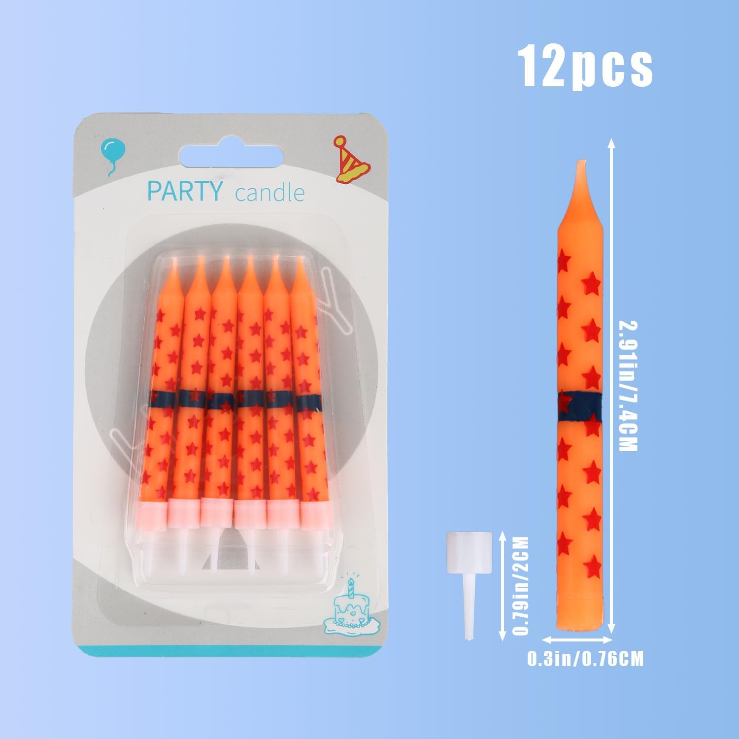 12pcs Anime Theme Birthday Candles, Yellow and Red Stars Print Cake Candles