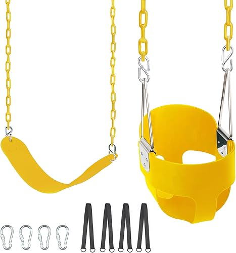 Miniatura 8 de KINSPORY Asiento de columpio para niños pequeños, respaldo alto de alta resistencia, columpio para bebé totalmente montado, cadena de hierro,
