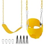 KINSPORY Toddler Swing Seat, Heavy-Duty High Back Fully Assembled Baby Swing, Iron Chain Eva Seat for Kids Indoor/Outdoor, Hanging Tree Straps for Quick Installation (Yellow)