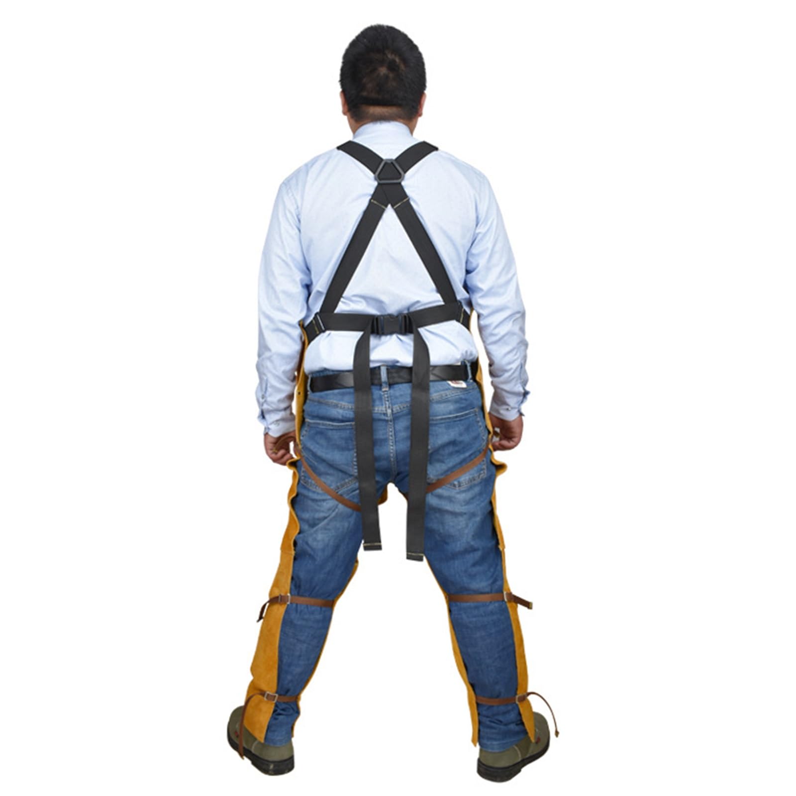 Pantalones de Soldador de Piel de Vaca con Tirantes de Pierna Dividida para Hombre, Resistentes a chispas, Llamas y Calor. Delantal con Pechera.