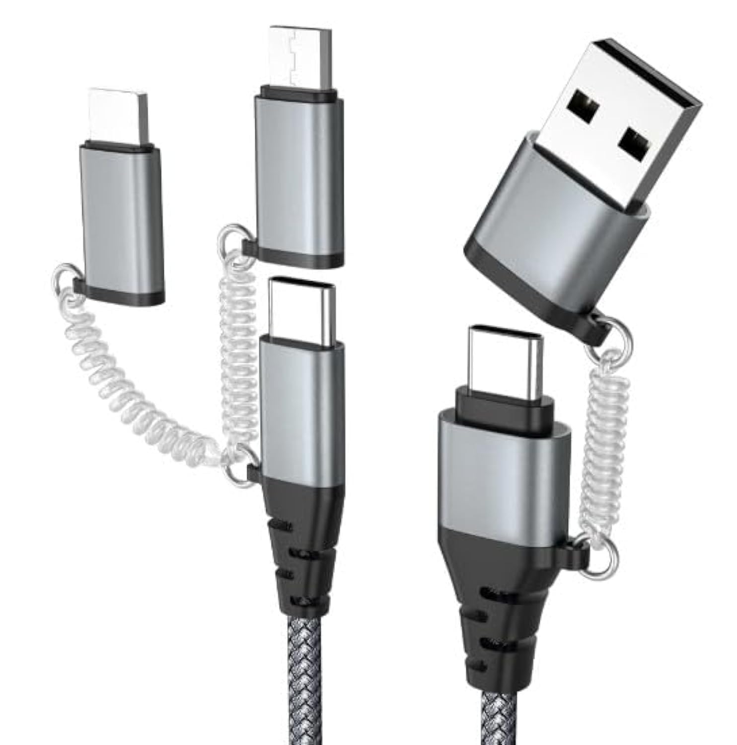 URBAN CRESTMulti Pin USB Charging Cable PD 60W Nylon Braided 1M Fast Charging USB to USB C, Micro USB, Lightning, Type C Cable for iPhone, Samsung Galaxy, Android Phones