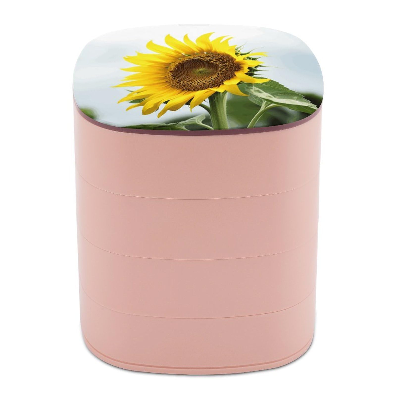 VstaDank Bloom Sunflower Jewelry Box 360° Rotatable Jewelry Organizer 4 Layers Jewelry Case with Lid Fashion Portable Earring Holder for Bracelets Rings Bracelets Vanity