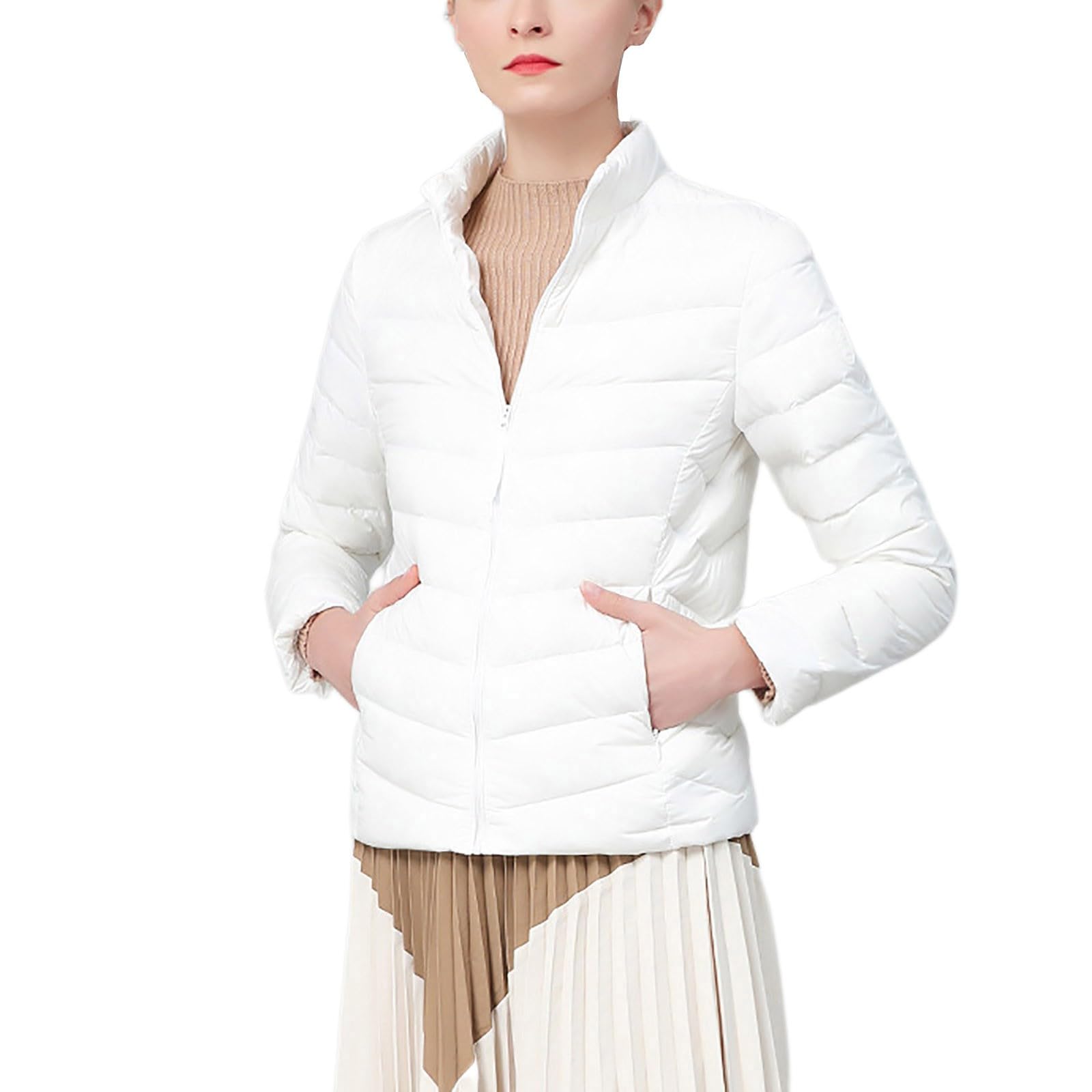NZYIHAO Piumino da donna, leggero, trapuntato, colore sfumato, giacca invernale casual, a maniche lunghe, colletto alto, con chiusura lampo, giacca invernale per le mezze stagioni, giacca sportiva
