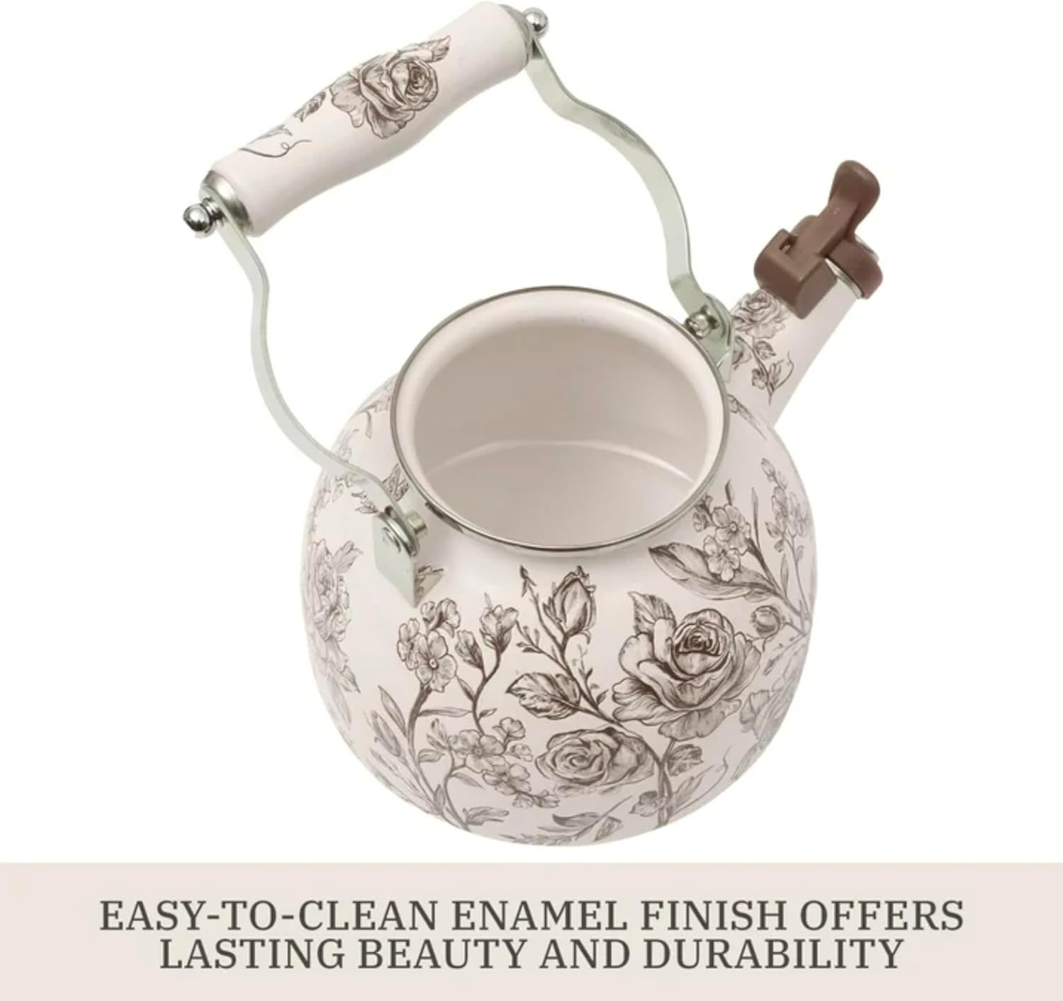 Agatha 2.0-Quart Enamel on Steel Tea Kettle with Lid, Brown