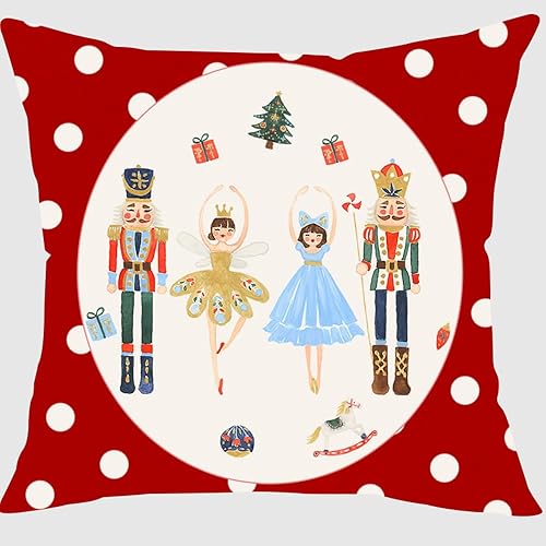 MFGNEH Merry Christmas Red Throw Pillow Cover 18x18 Inch Nutcracker Christmas Decor Winter Holiday Party Cushion Case Decoration for Sofa Couch