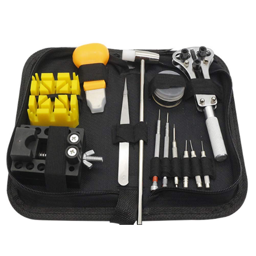 Kit de reparación de relojes, herramientas de barra de resorte para abridor de cajas de relojes con estuche de transporte, reemplazo de pilas de reloj y herramienta para quitar eslabones para repara