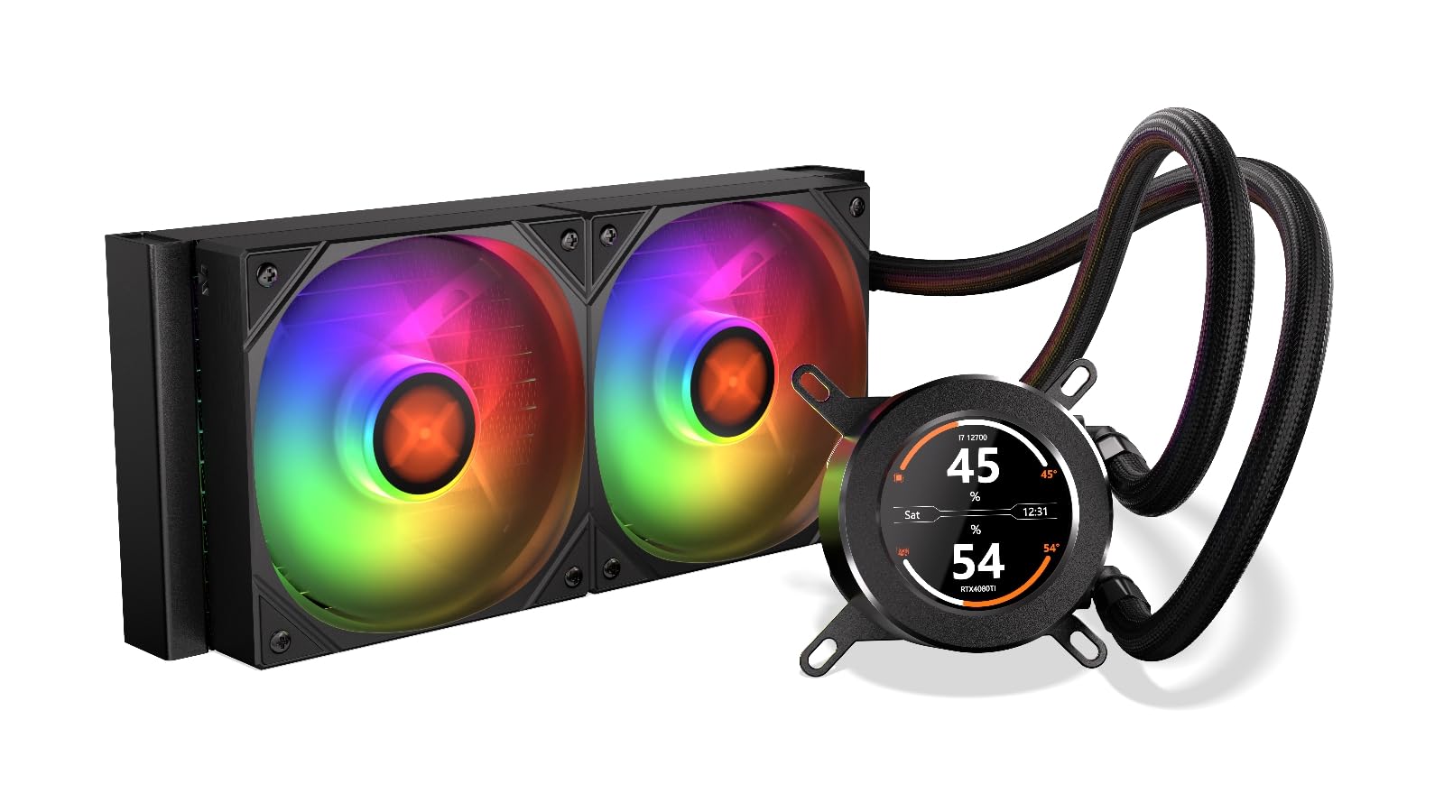 KRUX HydroGlance 240 ARGB LCD, Chłodzenie Cieczą AiO, Chłodnica 240mm, Wbudowany Ekran LCD, 2x Wentylator 120mm PWM ARGB, Pasta Termoprzewodząca, Intel LGA1851/1700, AMD AM5/AM4