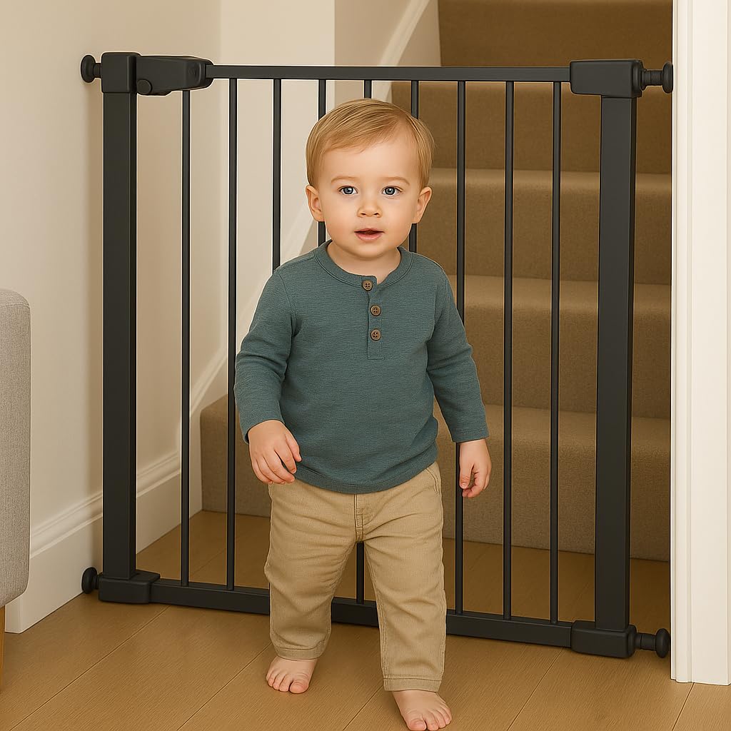 For Your Little One Pressure Fit Safety Stair Gate – No Screws Needed | One-Hand Opening | Secure Baby & Pet Gate for Stairs, Doorways & Hallways (Grey, 75-86 cm Door Width) — view 2