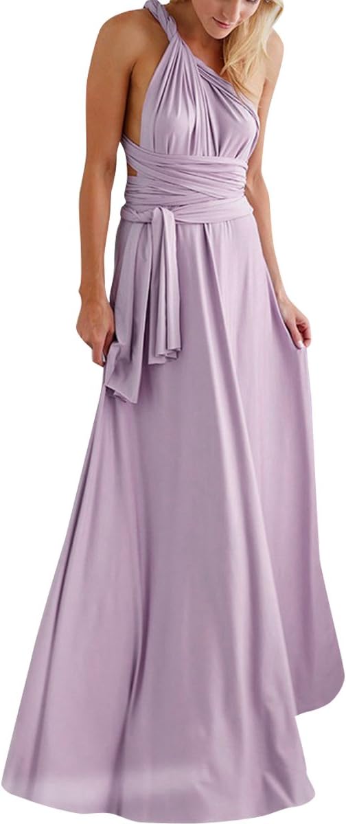 Womens Bridesmaid Elegant Convertible Transformer Infinity Multi Way Wrap Solid Color Cocktail Dress Off Shoulder V Neck Bandage Long Maxi Dress