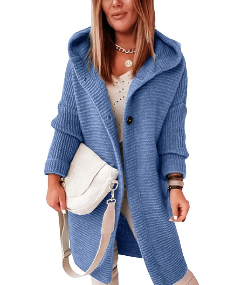 chouyatou Womens Casual Hooded Chunky Cardigans Slouchy Oversize Knitted Mid Long Cardigan Sweater Outerwear Jacket
