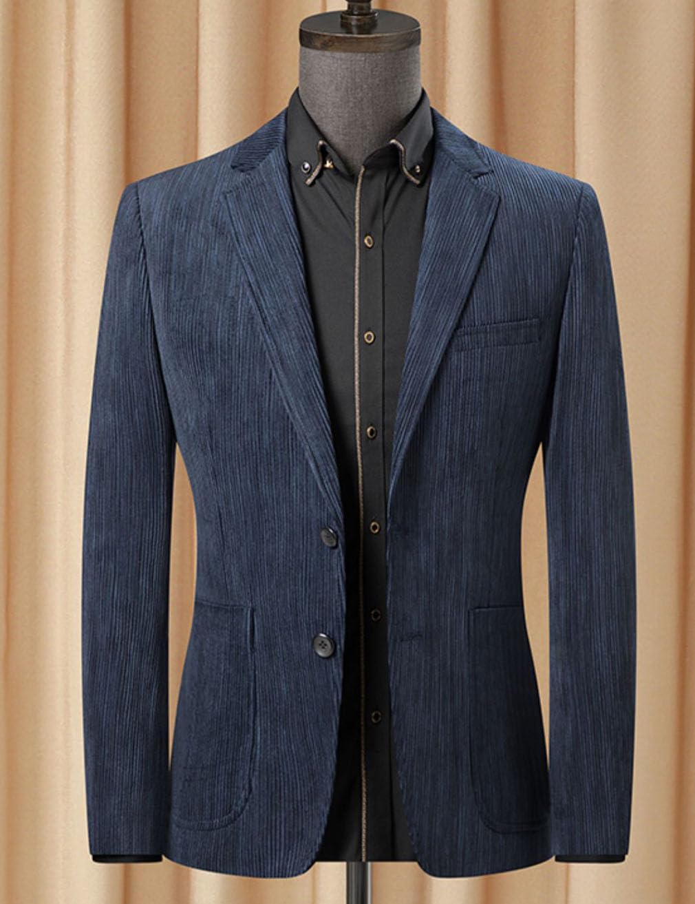 Giacca blazer in velluto a coste con toppa sul gomito, slim fit, da uomo, vintage, monopetto, per balli di fine anno e matrimoni