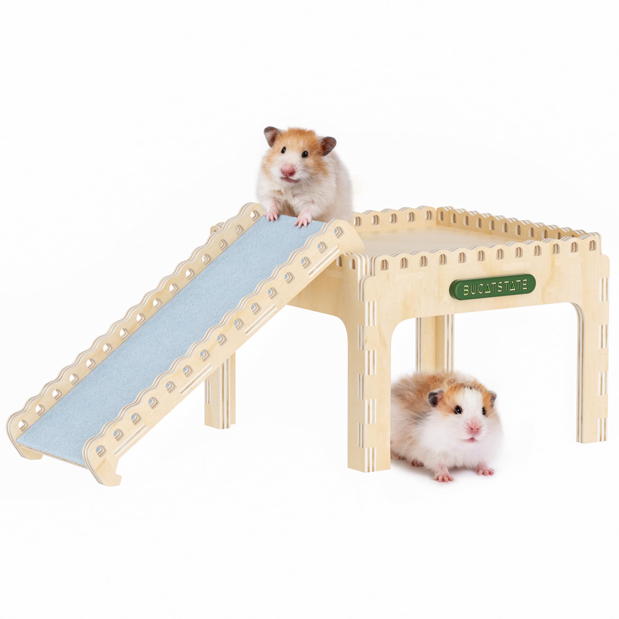 Bucatstate Castillo escondite de hámster de madera natural, fácil de montar y transpirable | Cabaña de madera resistente e impermeable para hámsters enanos sirios, jerbos y ratones.
