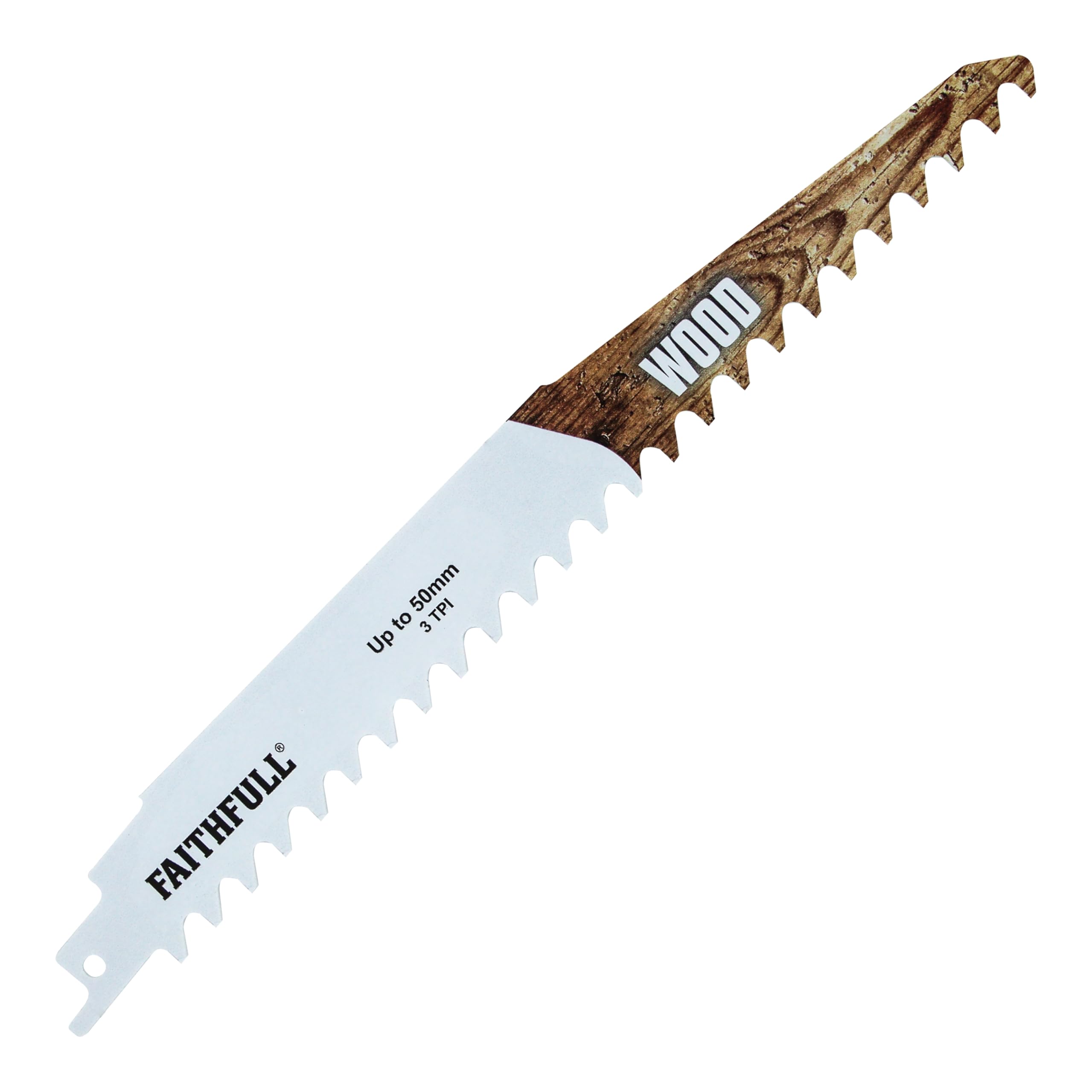 Faithfull Wood Cutting Carbide Sabre Saw Blade – 3 TPI Straight-Cut Blade, Compatible with Common S-Shank Reciprocating Saws for Softwood & Hardwood – 228mm (9 in)