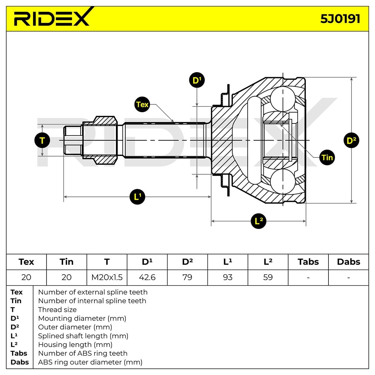 RIDEX 5J0191 Kit giunti semiasse Anteriore Compatibilità con FIAT Panda Hatchback 141