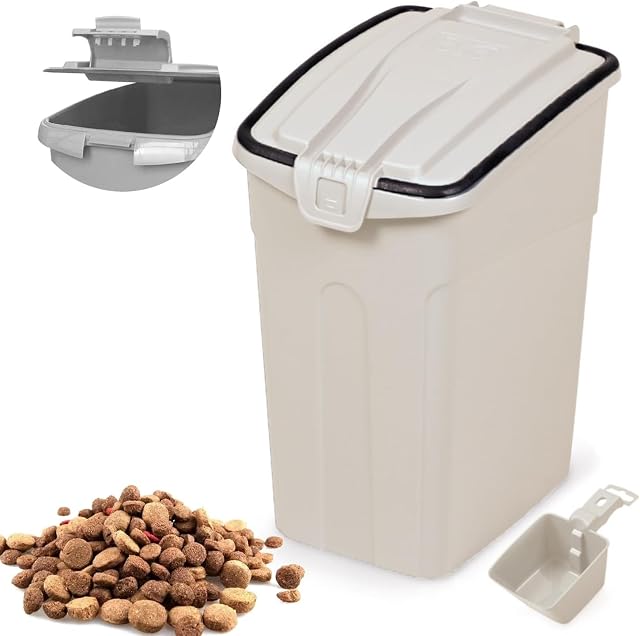 BPS Contenedor de Comida para Mascotas Caja de Alimentos Pienso Tapa Abatible Hermética con Pala para Perros…