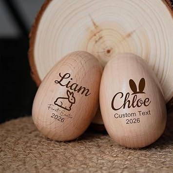 Personalized Wooden Easter Egg Shaker Custom Engraved Baby's First Easter Keepsake Hollow Maraca Rattle Toy for Toddlers Wood