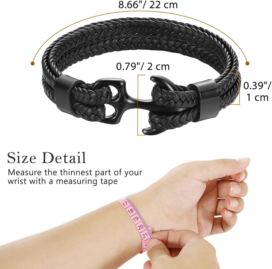 Emibele Bracelet for Men & Women, Handmade Cowhide Leather Wrap Bracelet, Multilayer Vintage Anchor Cuff Bracelet, 3 Sizes for Men/Women/Couples/Lovers/Partners - Image 2