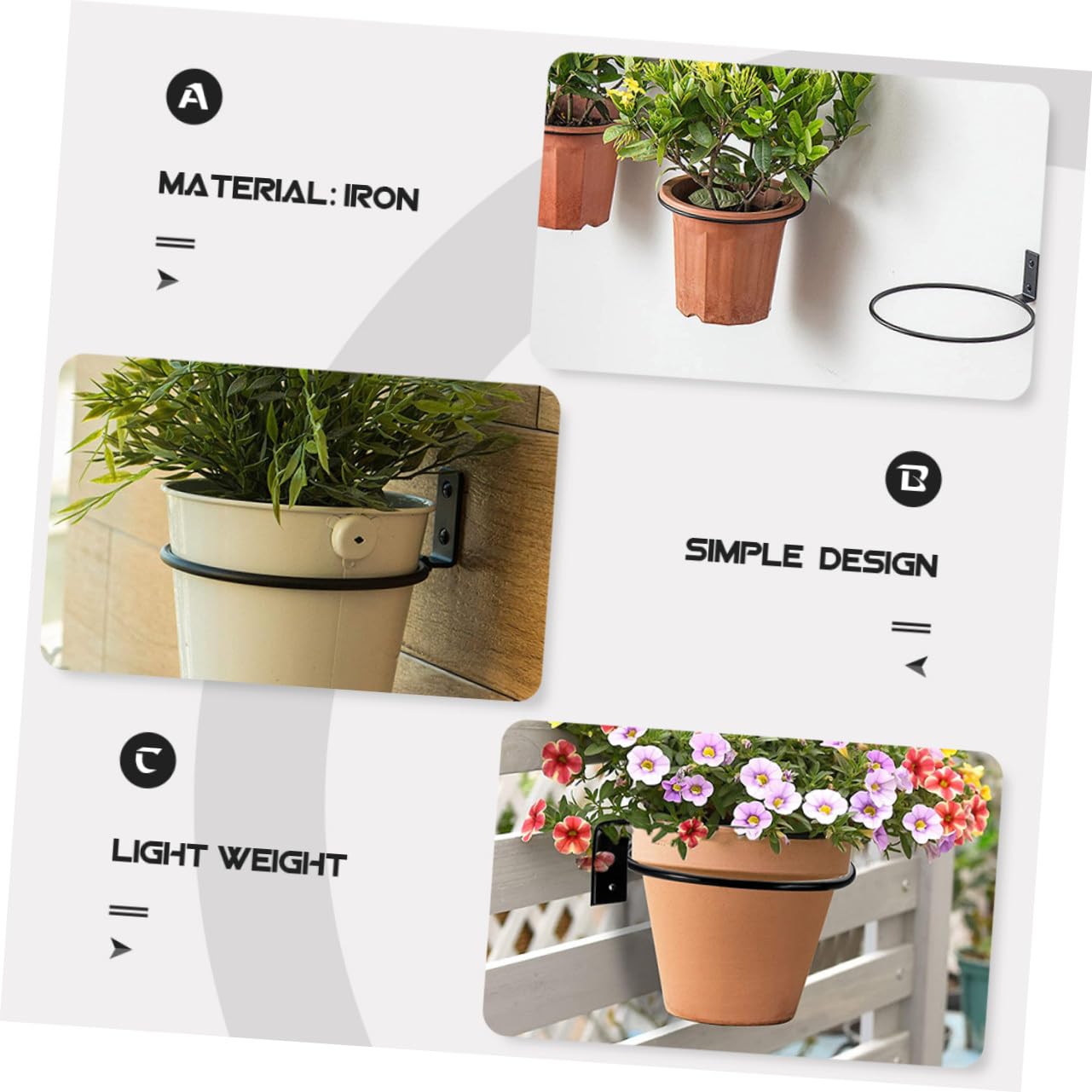 Didiseaon Soporte Práctico Pared para Negro de Ligero de Macetas Hierro y Diseño Creativo y Simple, Paquete de 5 Piezas Adecuado para Interior y Exterior