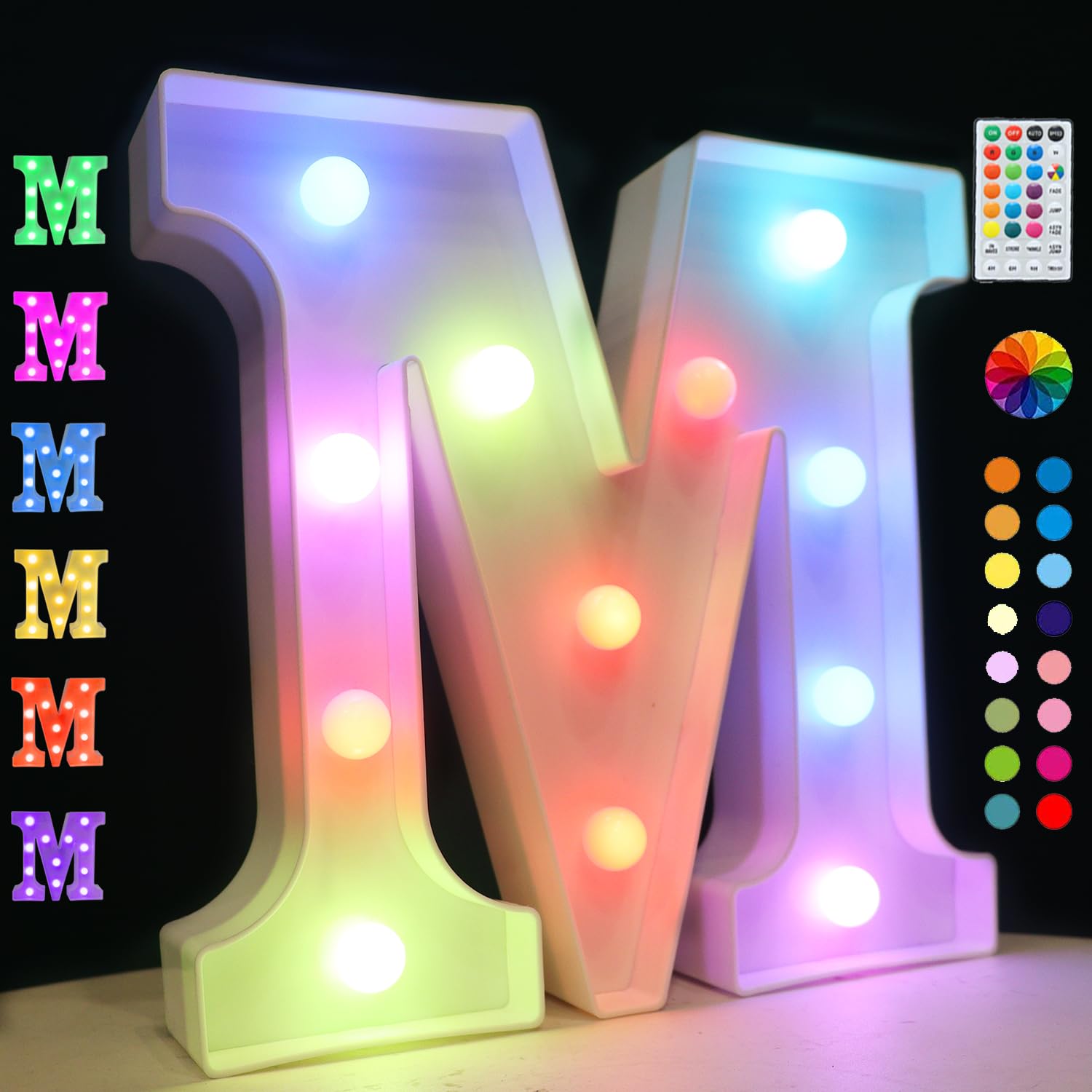 Oycbuzo Colorful LED Marquee Letter Lights with USB Plug,Light Up 26 Alphabet Letters Name Signs - Multi Color Changing Remote Timer Home Bar Christmas Decor
