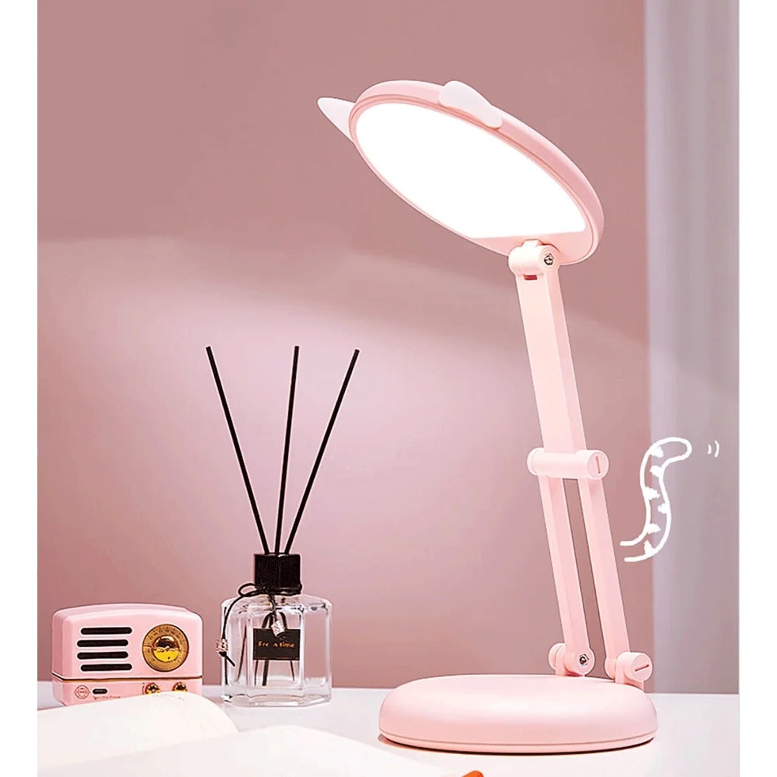 Składana lampa biurkowa, przenośna lampa do czytania, różowa lampa biurkowa, dekoracja pokoju kawaii, przyjazna dla oczu lampa biurkowa do użytku domowego, biura i akademika