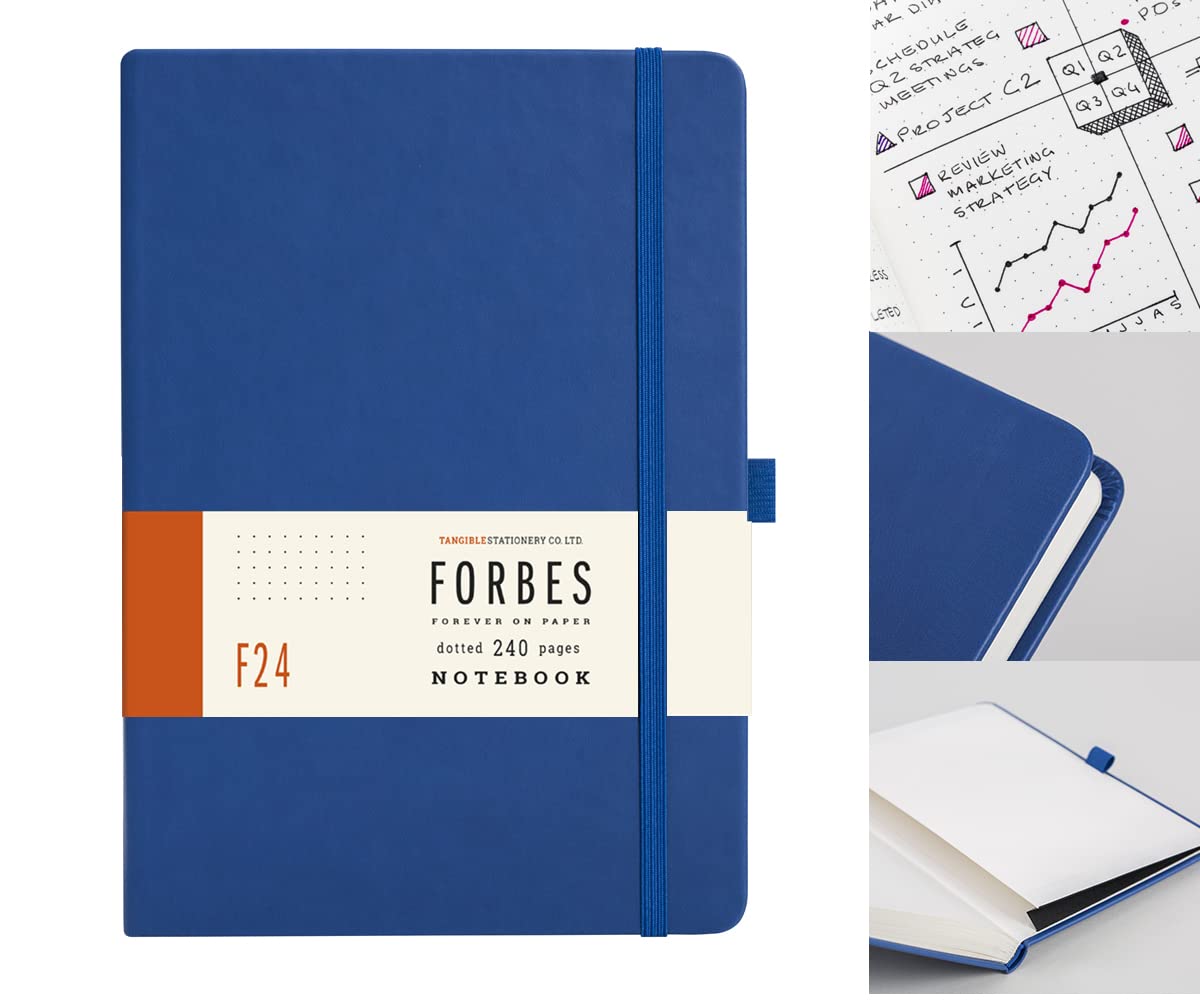 Tangible Stationery Co. Ltd - FORBES Classic A5 Dot Journal - 240 Pages - 80gsm Ivory Paper - Elastic Closure - Document Storage Pocket - Blue