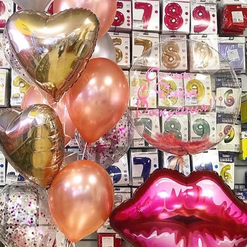 Image of Rose Gold Foil Heart Balloons, 10PCS Rose Gold Heart Shape Balloons, Valentines Balloons 18inch Foil Balloons for Helium Birthday Decorations for Valentines Day, Wedding, Brithday Party, Baby Shower