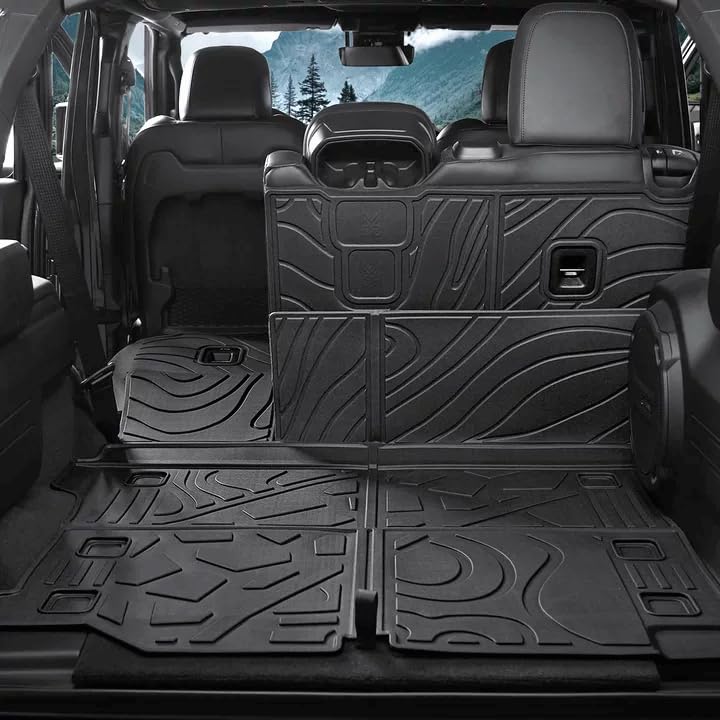 Cargo Mat for 2018-2025 2026 Jeep Wrangler JL (4-Door Unlimitied) Full Coverage All Weather TPE Protector Cargo Mat with Backrest Mat Trunk Mat Cargo Liner for Jeep Wrangler Accessories