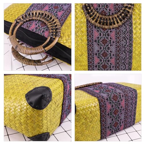 Bolso de playa grande mujer verano paja amarillo miniatura 5