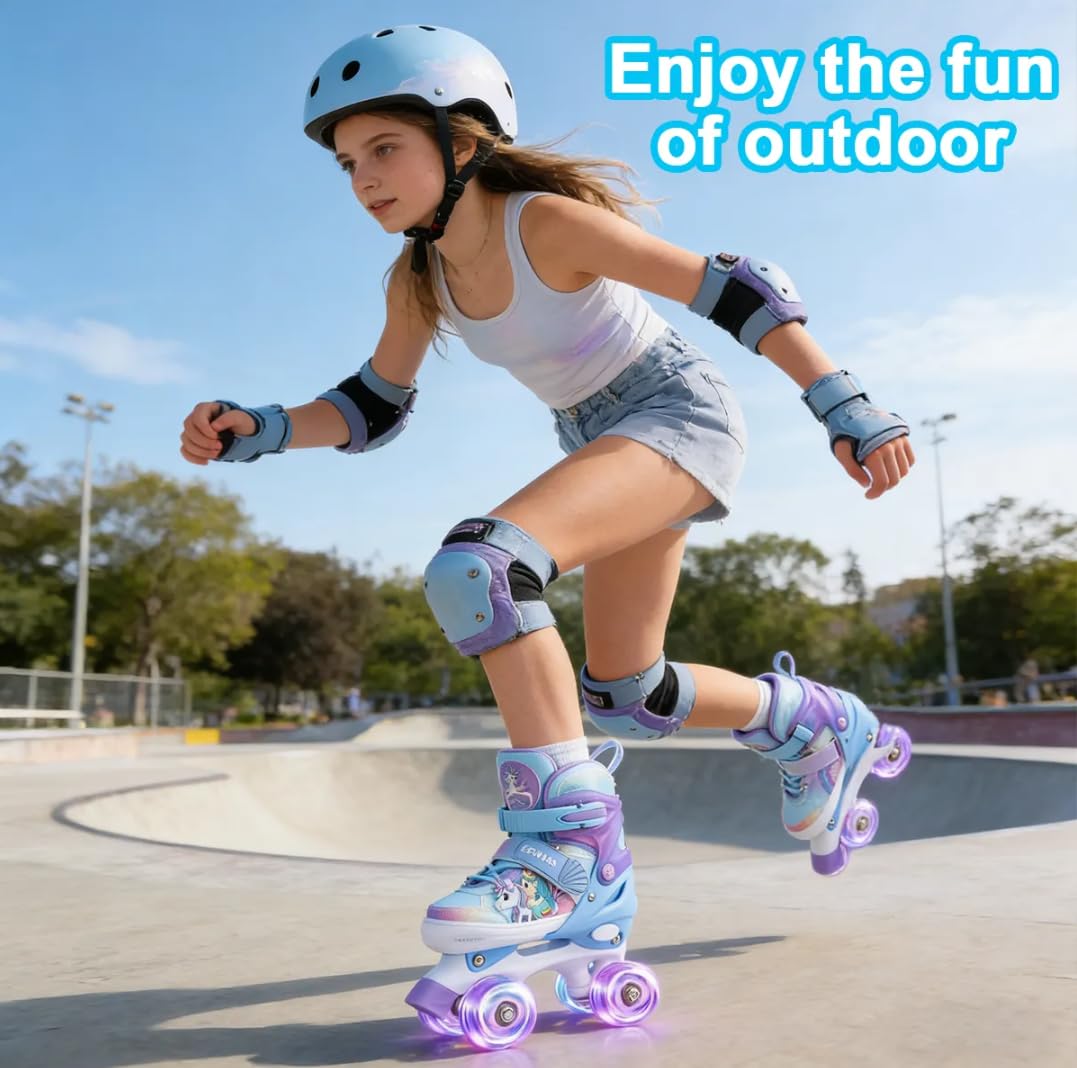 ERNAN Roller Enfant Filles et Garçons,Patin a Roulette Enfant 4 Taille Réglable, Roller Quad avec 8 Roues Lumineuses. Patins à roulettes pour Enfants pour débutants