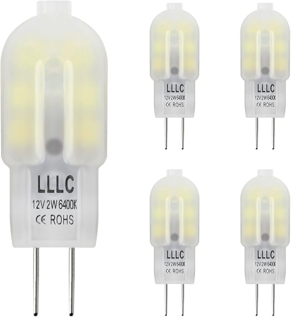 5 x G4 LED Bulbs 2w Equivalent 20w Cool White Replacement for Halogen Capsule 12v with Frosted Cover