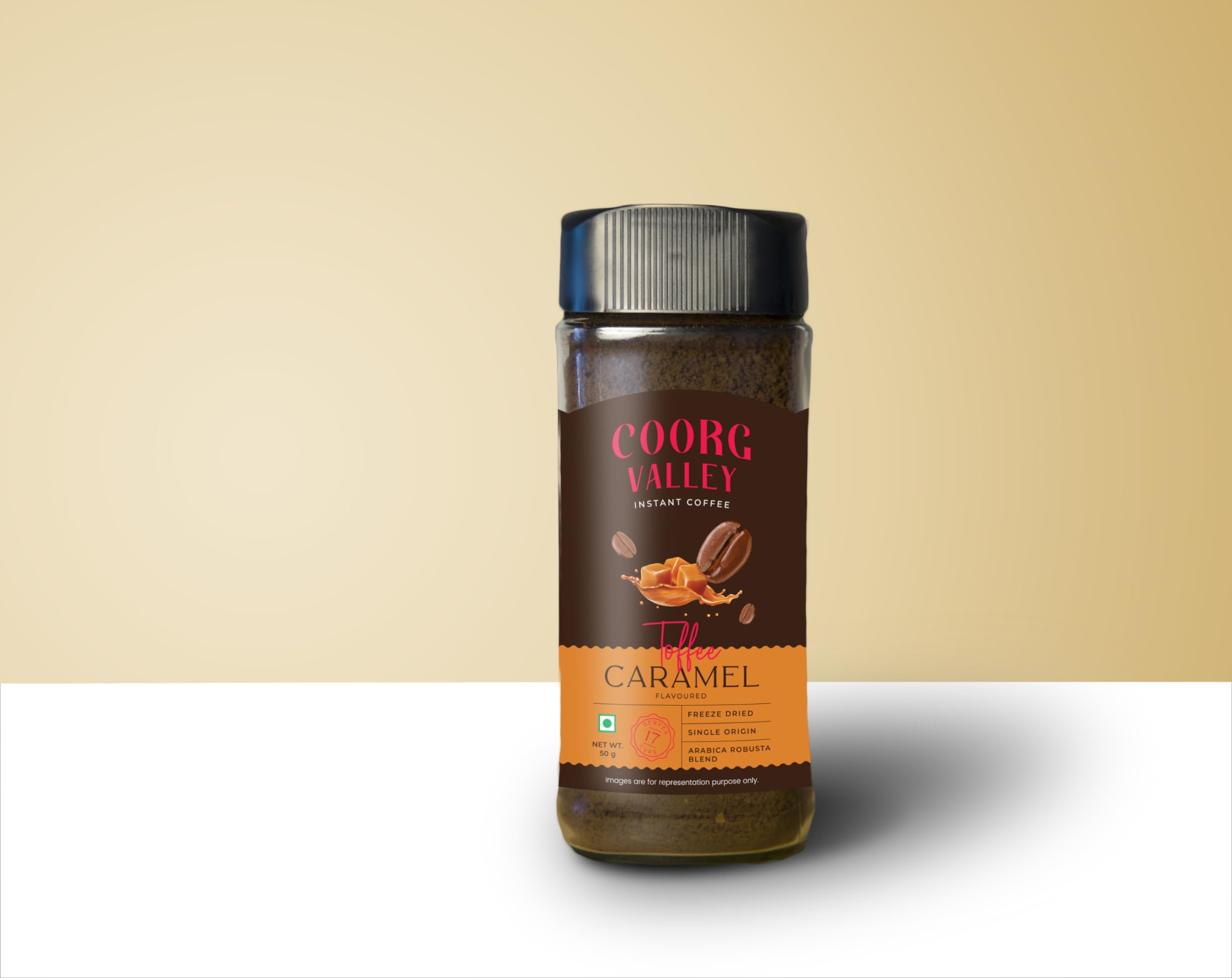 Coorg Valley Vanilla Hazelnut Instant Coffee 50g | Flavoured Coffee | Premium Blend of Robusta & Arabica | Freeze Dried | Make Café Style Hot & Cold Coffee at Home