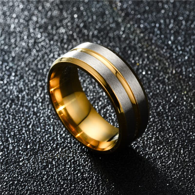 EIELO 9Pcs Stainless Steel Band Rings for Men Women Cool Fidget Spinning Chain Ring Anxiety Relief Fashion Simple Wedding Engagement Gold Ring Set, Gold,Stainless Steel, Cubic Zirconia