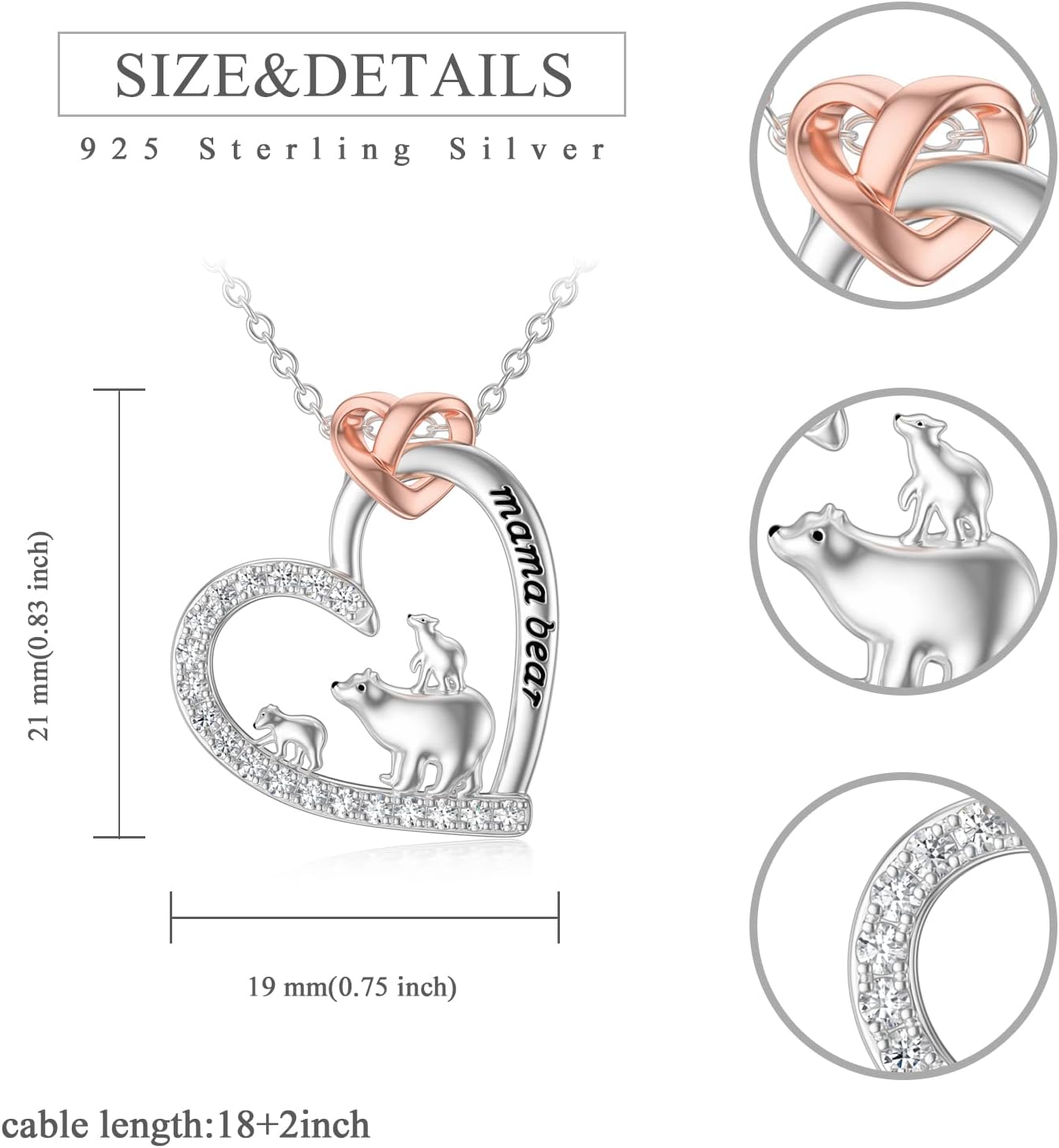 Mom Jewelry Gifts 925 Sterling Silver Mama Bear/Dinosaur/Cat/Bird/Chicken Necklace with 1 2 3 4 5 Cubs for Women Mother Wife Grandma