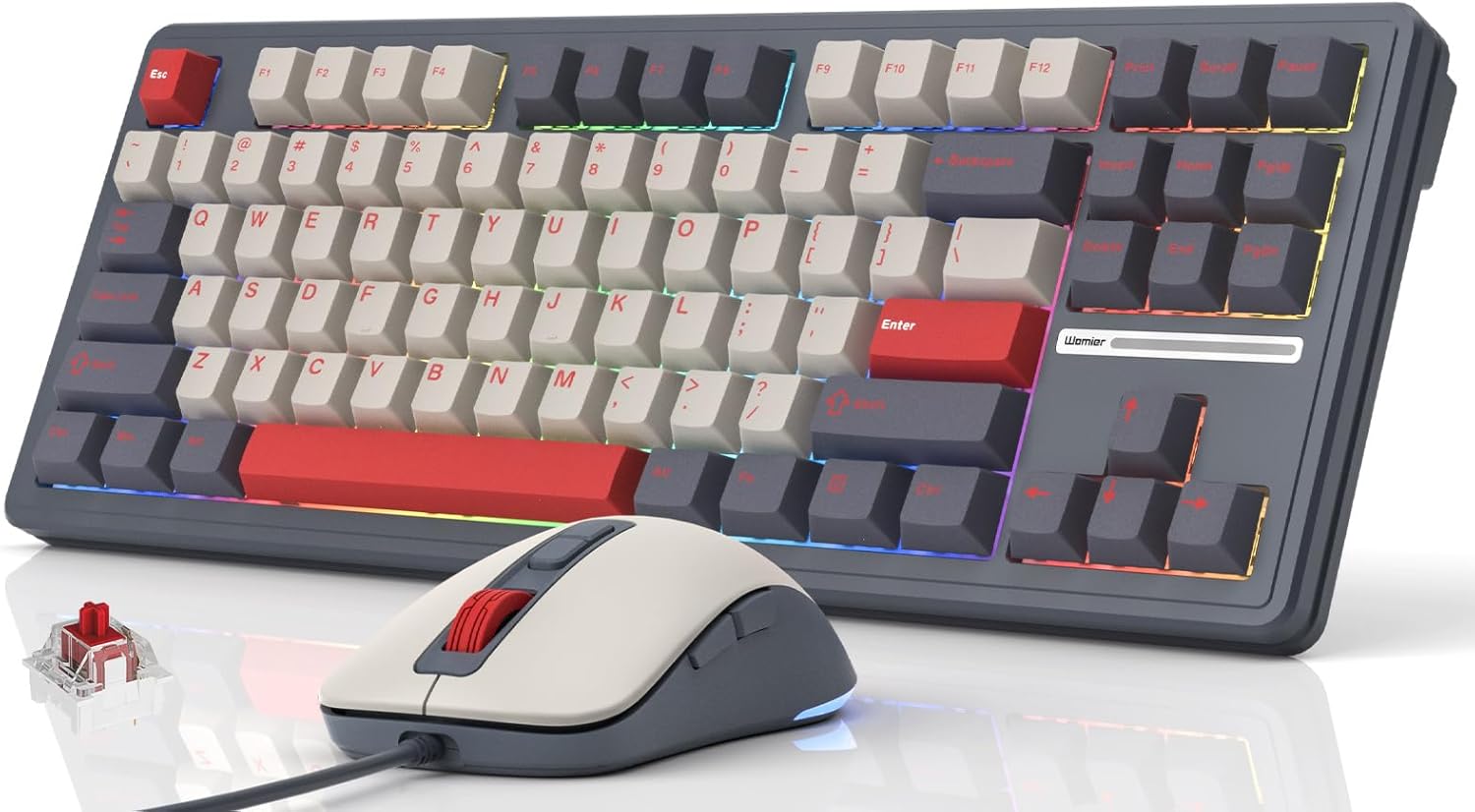 Womier M87 75% Retro TKL Mechanical Gaming Keyboard and Mouse, 87 Keys USB C Wired Computer Keyboard & Mouse Combos, Hot Swappable Red Mechanical Switch/NKRO/Gasket/RGB Backlit, Purple Gray Womier M87 75% Retro TKL Mechanical Gaming Keyboard and Mouse, 87 Keys USB C Wired Computer Keyboard & Mouse Combos, Hot Swappable Red Mechanical Switch/NKRO/Gasket/RGB Backlit, Purple Gray