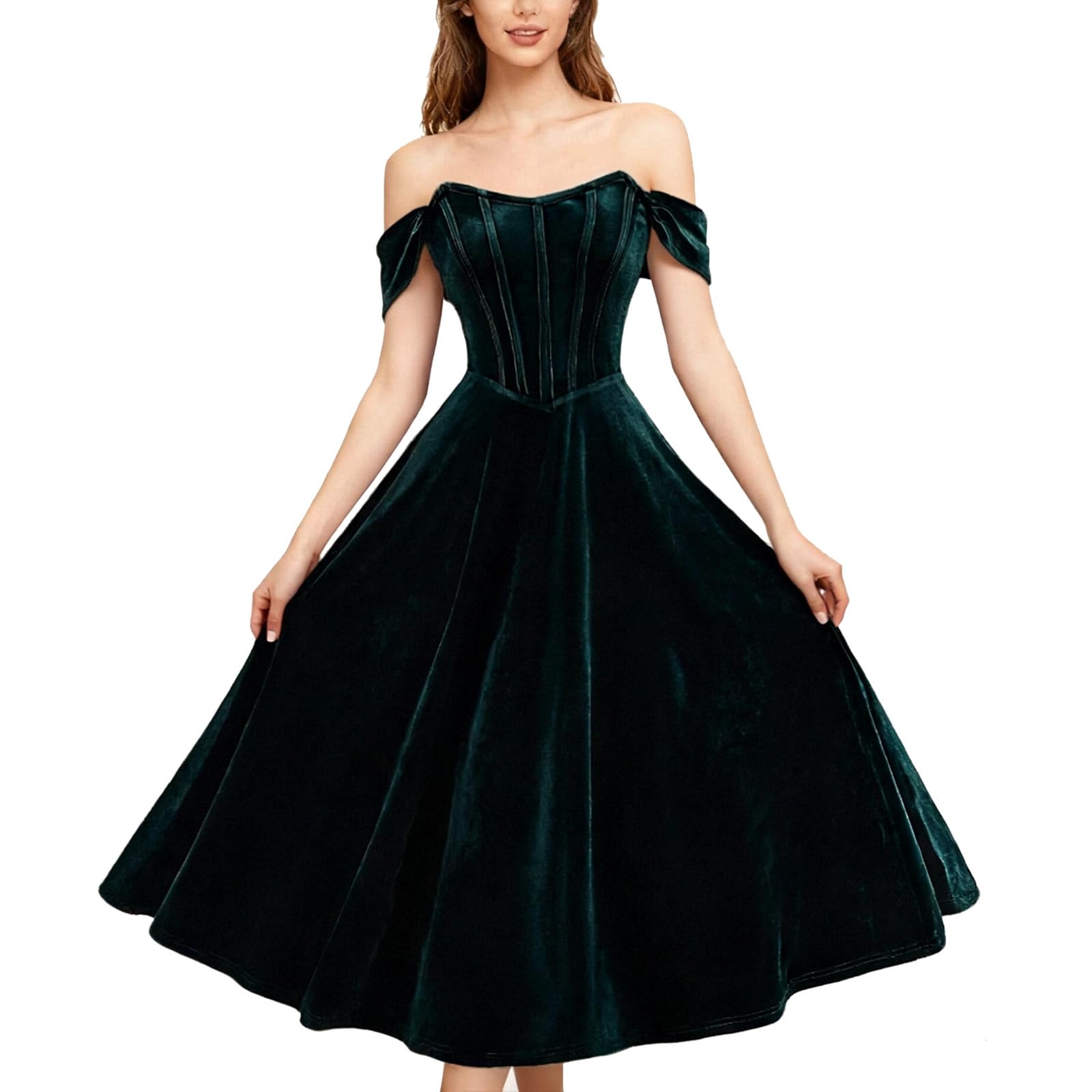 Vestido de terciopelo para mujer, elegante vestido de noche, sin mangas, hombros descubiertos, vestido de cóctel, vestido de cóctel monocolor, línea A, vestido largo festivo, vestido largo