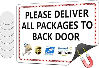 Package Delivery Sign Magnetic Soft Adhesive, 10x7 Inch Please Leave Packages Here Sign for Delivery Drivers, Please Deliver All Packages to Back Door, Outdoor Use Easy Install for Delivery Box