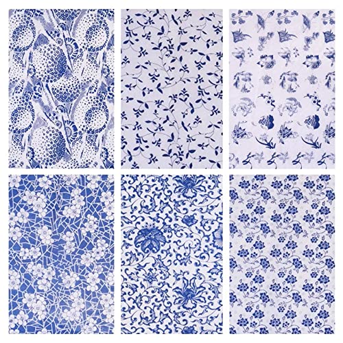 DYNWAVE Pottery Ceramic Decals,Blue Underglazed Transfer Colored Flower Paper Sticker for, 6Pcs