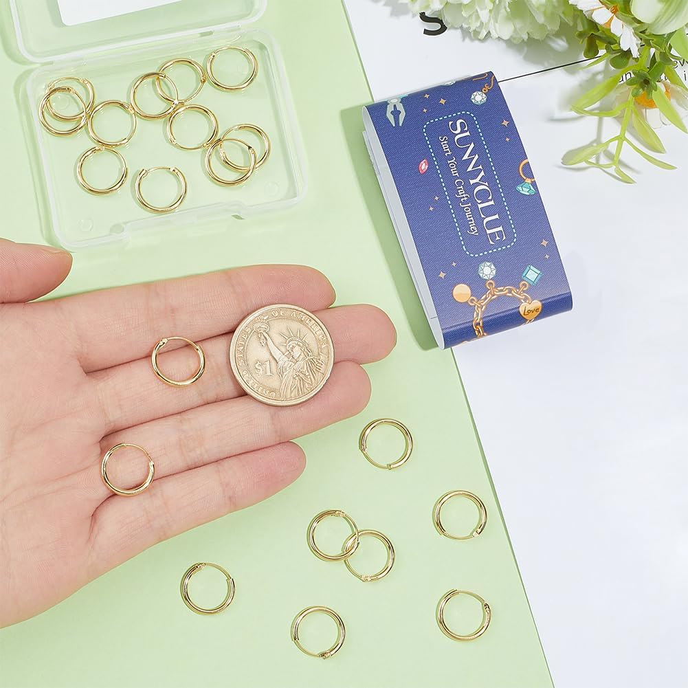 SUNNYCLUE 1 Box 24pcs Real 24k Gold Plated Huggie Hoop Earring Findings Ear Hook Hoops Finding Brass Metal Earrings Wires with Latch Back Closure for Jewelry Making Women Birthday Wedding Supplies image 3