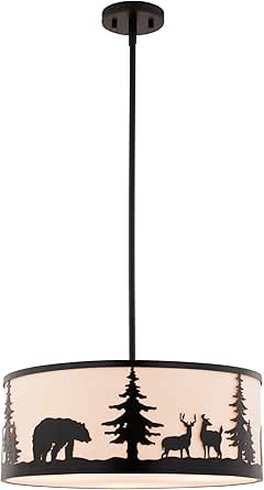 VAXCEL Acadia 3L Bronze Rustic Pendant Light White Linen Bear Deer Tree