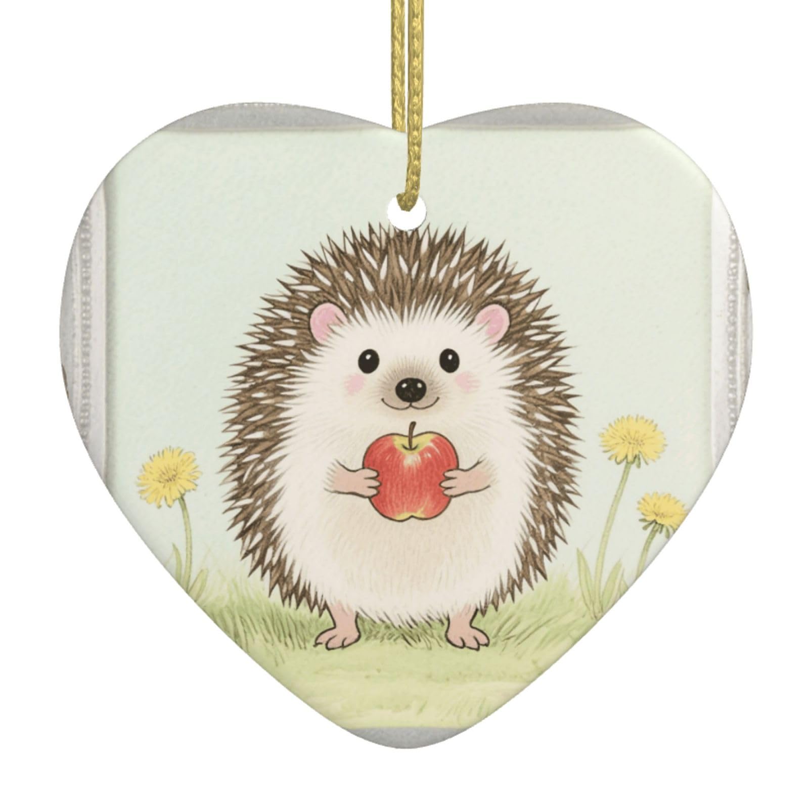 Cute Hedgehog Christmas Ornament 2025 Heart Ceramic Hanging Ornaments for Home Decor Christmas Decorations with Gold Rope Double-Sided Xmas Tree Ceramic Hanging for Holiday Party
