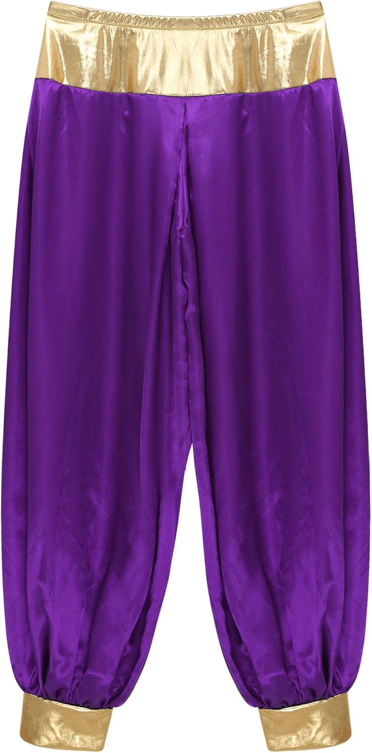 ranrann Desert Prince Pants Adult Halloween Costume Metallic Shiny Patchwork Arabian Magical Hippie Harem Pants