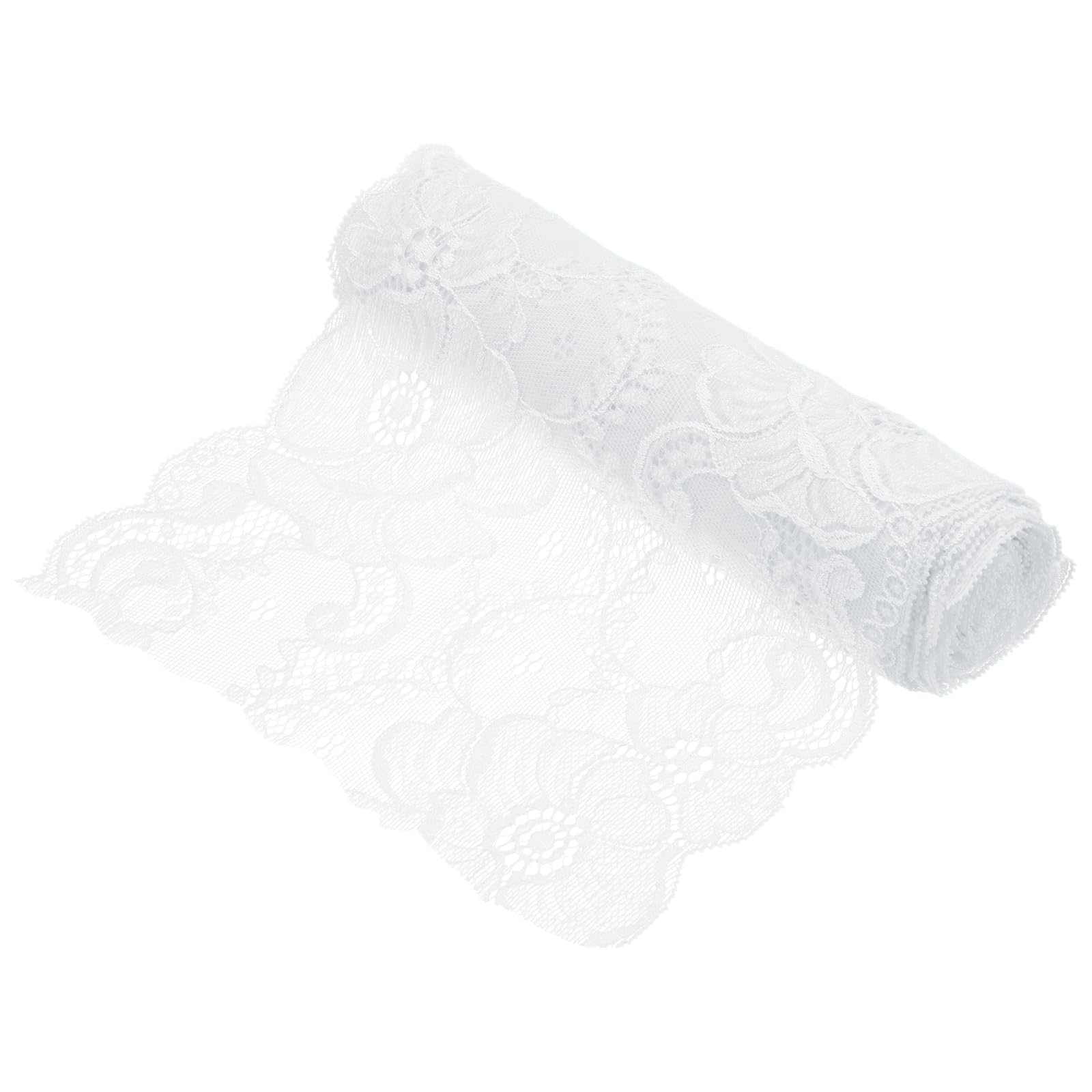 sourcing map 7.1 Inch Wide 2 Yard Lace Ribbon Floral Pattern White Lace Trim Ribbon for DIY Crafts, Gift Wrapping, Bouquets, Wedding Decor, and Sewing Making