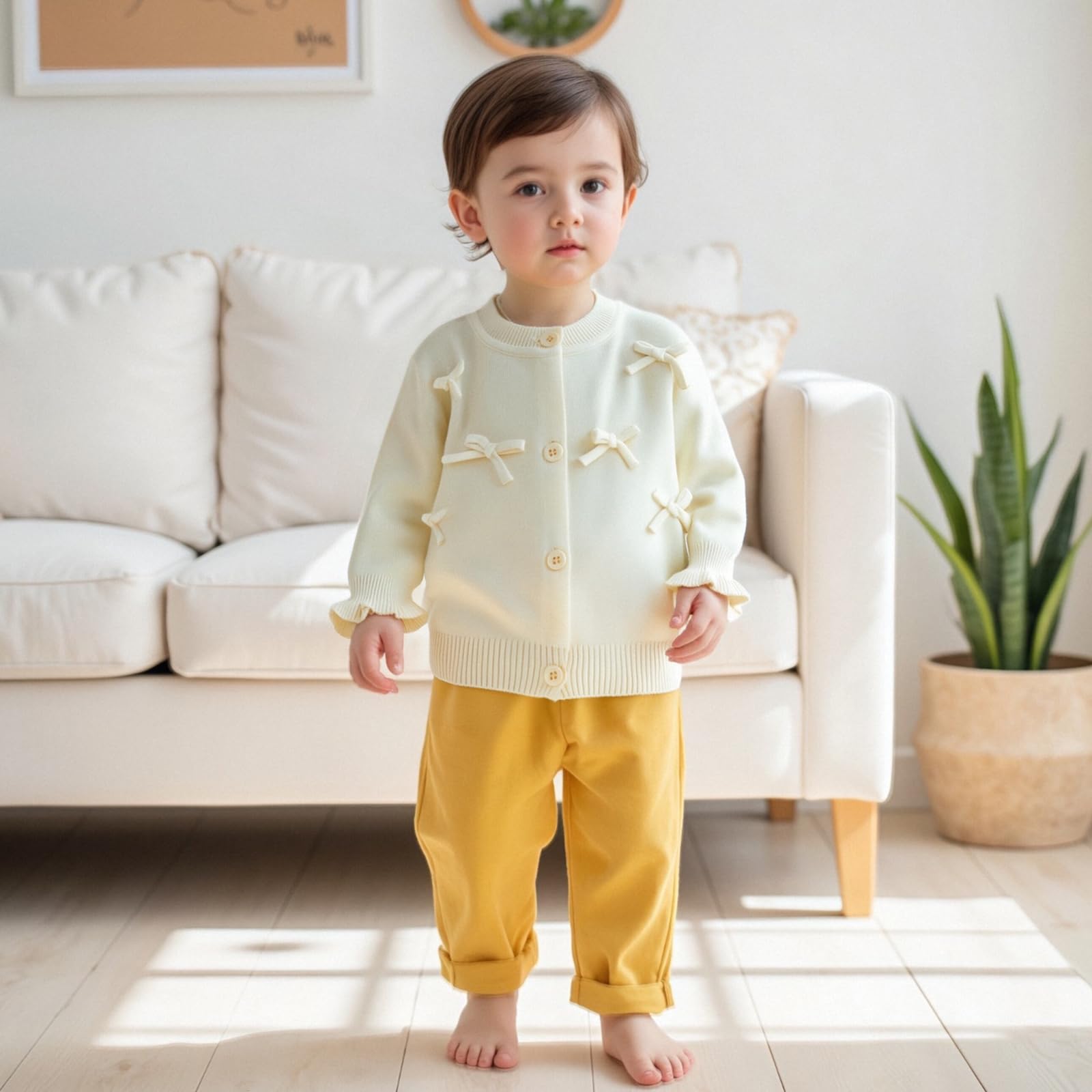 Baby Mädchen Strickjacke mit Knöpfen 3D Schleifen Druck Pullover Rundhalsausschnitt Strickpullover Weiche Winter Babykleidung