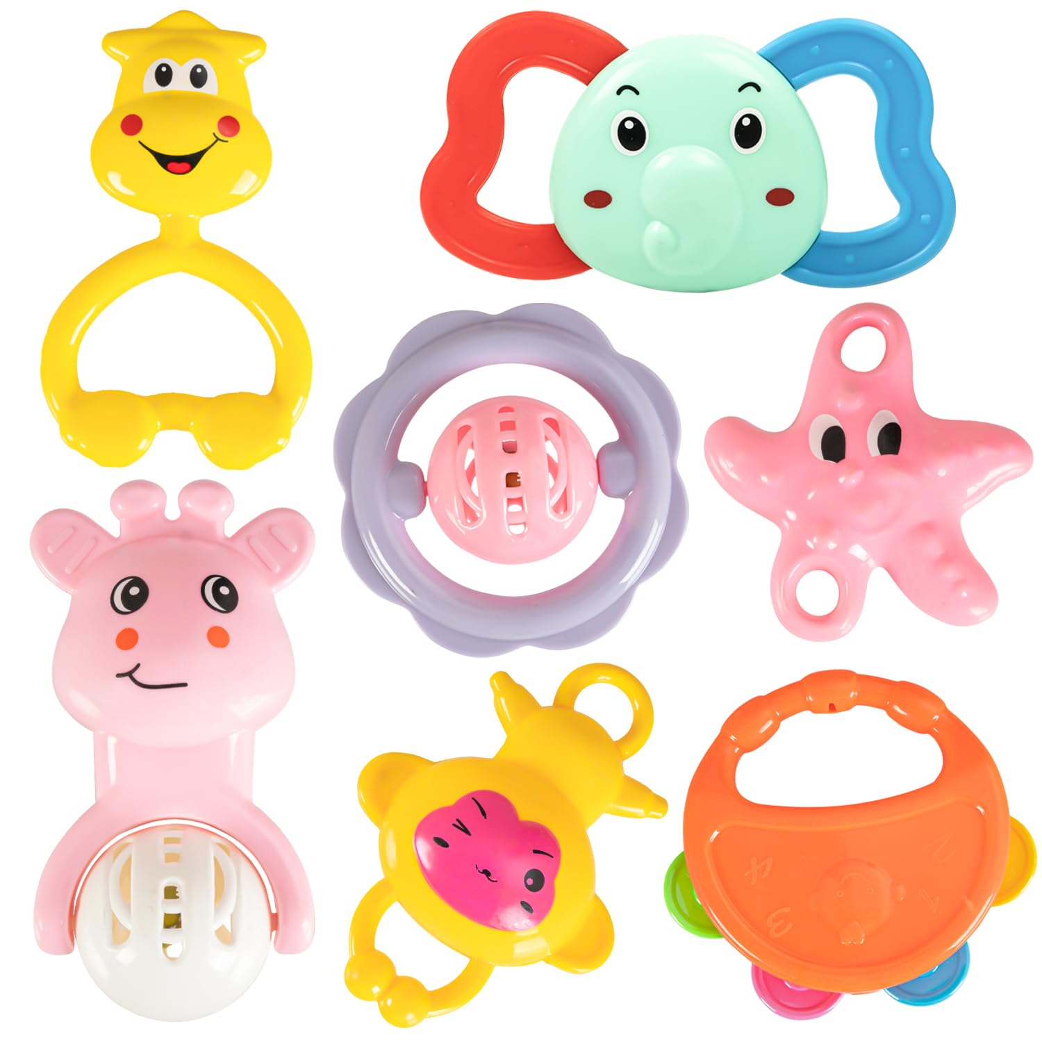 Baybee 7 Pcs Baby Rattles Toys Set for Babies | Non-Toxic Rattle Teether Set with Smooth Edges | Newborn Baby Gift Products | Baby Rattles Set for Newborn Infant Babies 3-12 Months Boy Girl (7 Pcs)