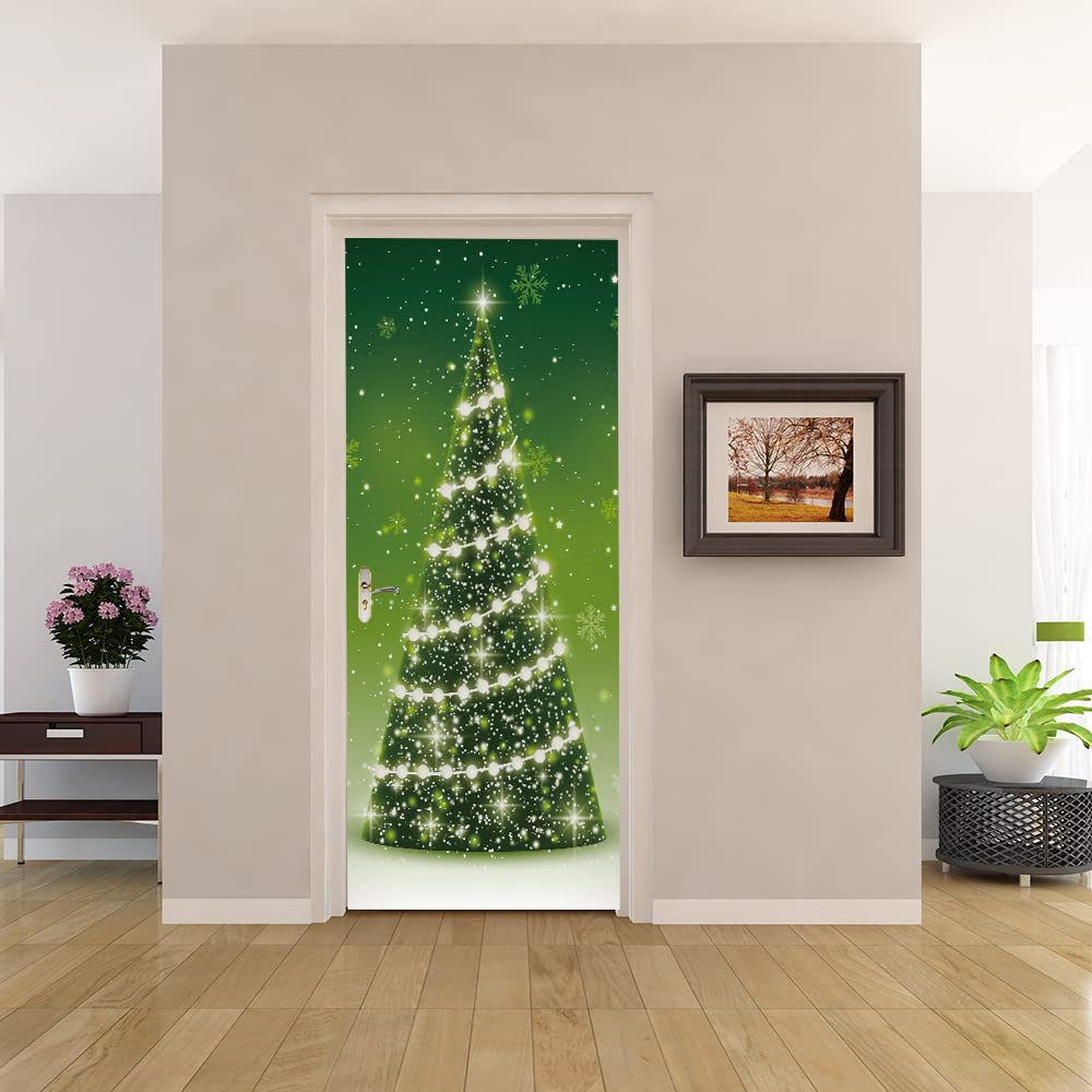 Sticker Porte Trompe l'oeil pour Agrandir une Pièce - Décor de Noël 3D 83x204